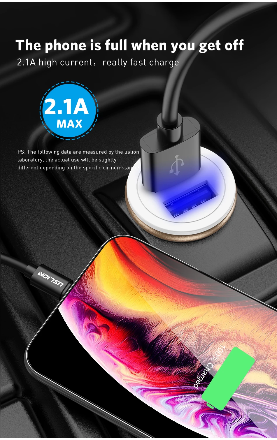 USLION Dual USB Car Charger For Mobile Phone Tablet GPS Mini Car-Charger for iPhone Huawei Xiaomi Samsung Charger Adapter in Car