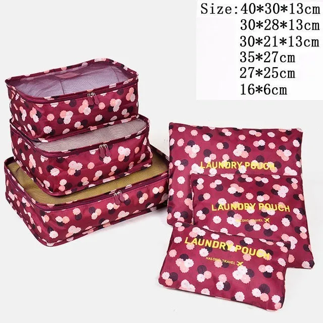 6PCS Red flower SNUGUG Высокое качество 7 шт./компл. новая ткань Оксфорд MS Путешествия сетки в мешке Чемодан Органайзер Упаковка куб Организатор для Костюмы - Цвет: 6PCS Red flower