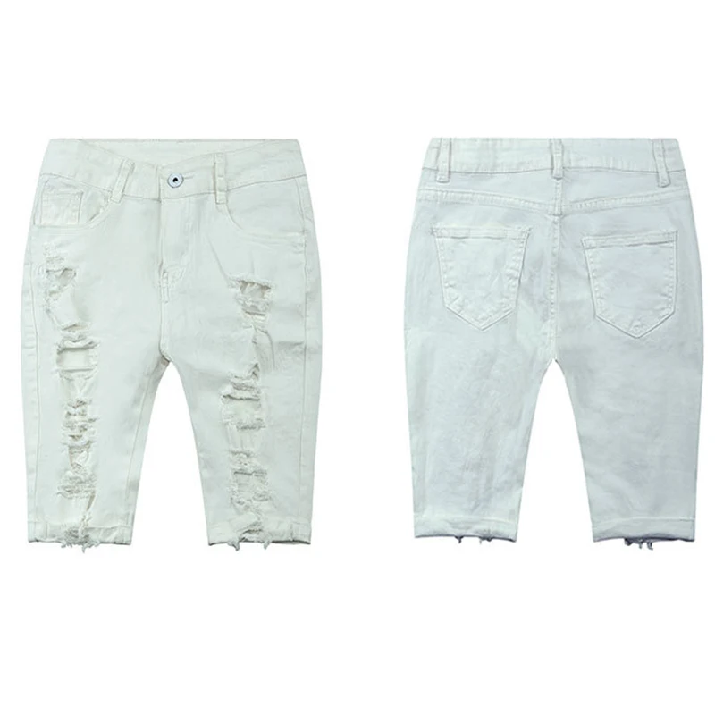 Летом отверстие Рваные джинсы Для женщин Брюки Прохладный джинсовые Прямые для