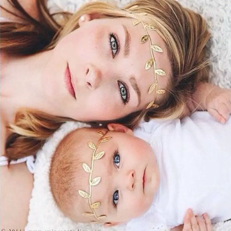 Комплект повязки на голову с листьями Mommy &amp Me Золотое и серебряное мама подарок
