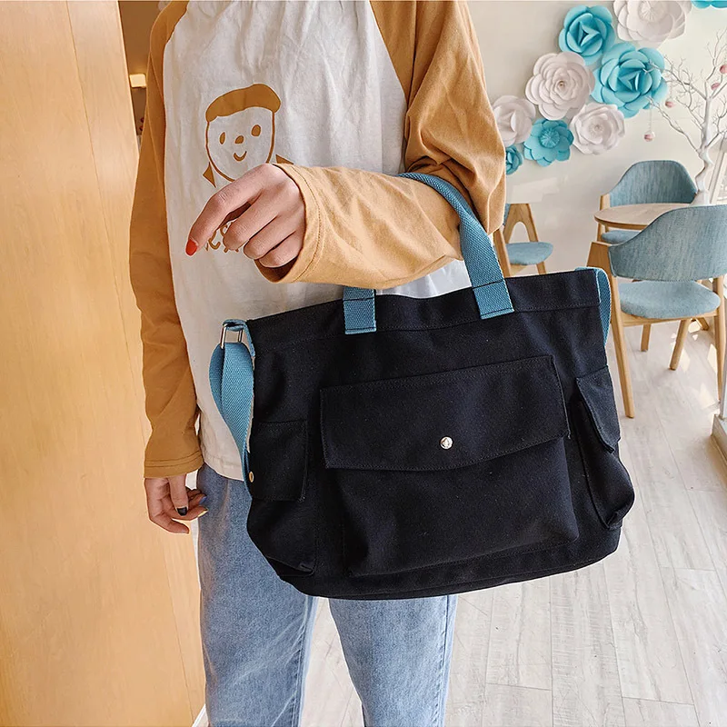 Monsisy Canvas Tote Women Beach Bag Shopping Handbag Big Capacity Pocket Student Girl School Book Travel Shoulder/Messenger Bags