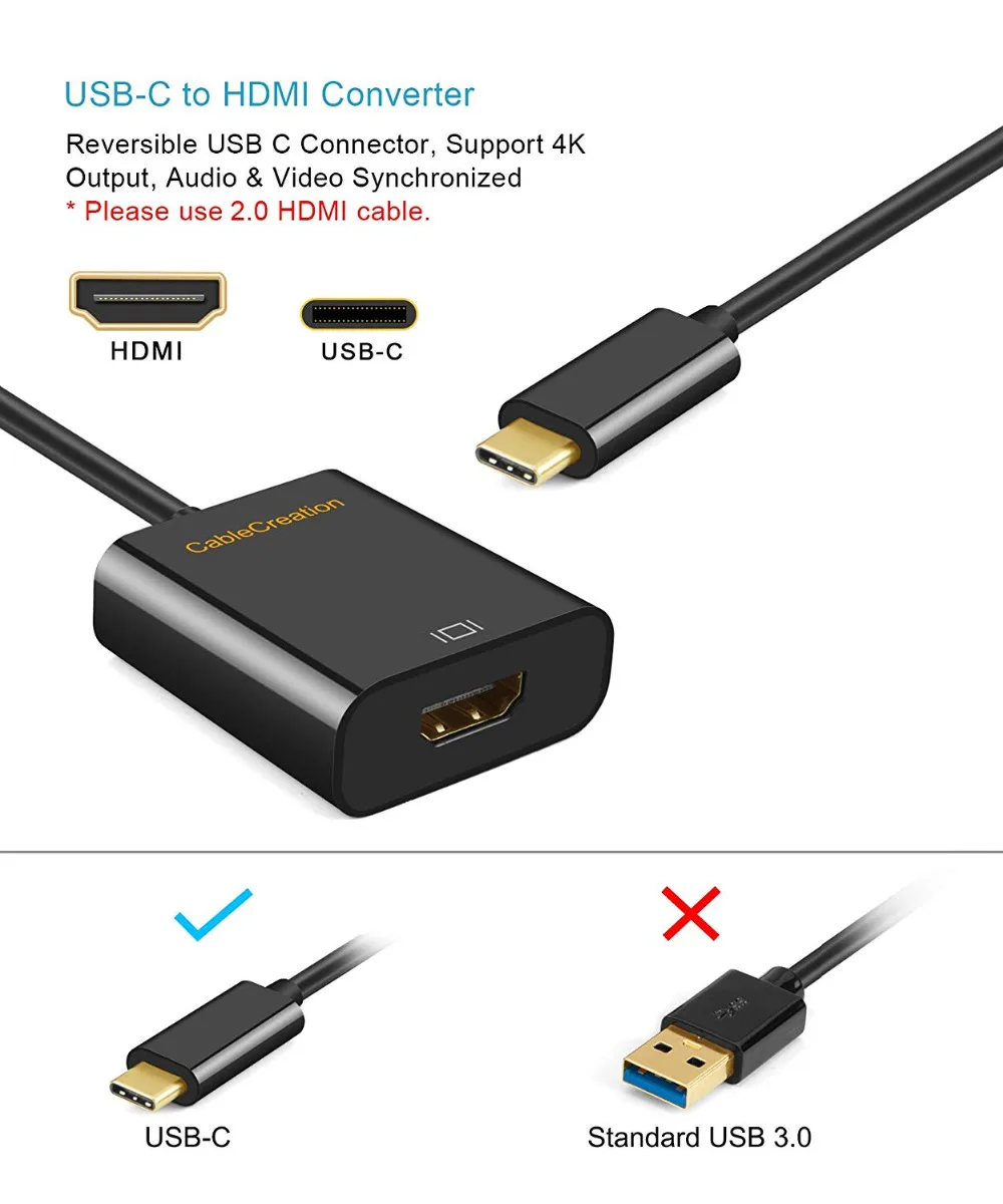 Адаптер CableCreation Type C ( Thunderbolt 3)-HDMI совместимый | Электроника