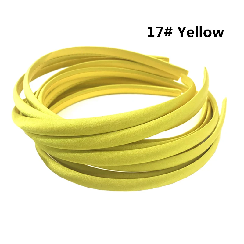 17 Yellow 10 шт./лот, 10 мм, 30 цветов, однотонная цветная атласная ткань, покрытая полимерной лентой, лента для волос для взрослых девочек, повязка на голову для детей, аксессуары для волос DIY - Цвет: 17 Yellow