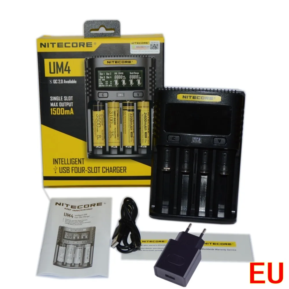 UM4 add USB power NITECOR UM4 UM2 C4 VC4 LCD Смарт зарядное устройство для Li-ion/IMR/INR/ICR/LiFePO4 18650 14500 26650 AA 3,7 1,2 V 1,5 V батареи D4 - Цвет: UM4 add USB power