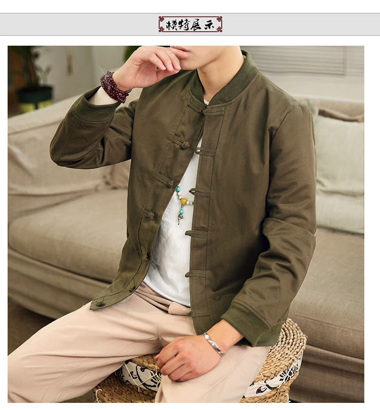 New Spring Bomber Jacket ArmyGreen Chinese Style Men Jackets Cotton Casual Shirt Coats Traditional Clothes chaqueta hombre