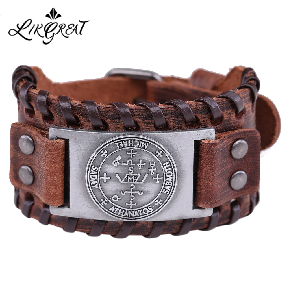 LIKGREAT Michael Archangel браслет для мужчин Pulseira Masculina языческий Амулет из натуральной кожи
