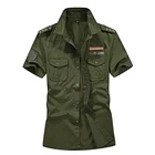 Мужская Повседневная рубашка в стиле милитари idoy, приталенная рубашка с карманом, с короткими рукавами, цвета хаки, темно-синего цвета