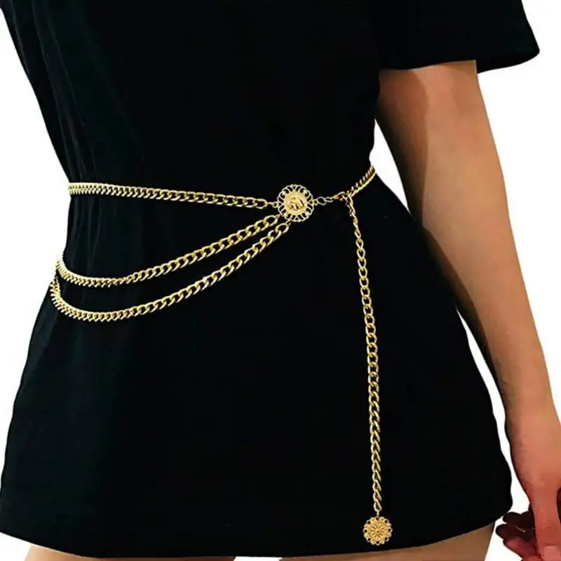 Женская винтажная цепочка на талию, для девушек, элегантный, золотой, серебряный цвет, тонкий пояс, на бедрах, многослойные металлические цепи в стиле панк, с кисточками