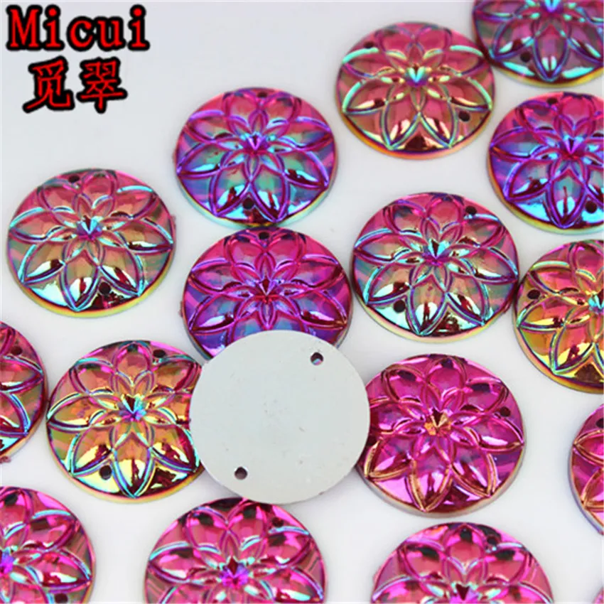 Micui 50PCS 20mm AB Round Flower Acrylic Rhinestones Crystal Flat Back Beads Sew On Stones For Clothing Craft Decoration ZZ547 |