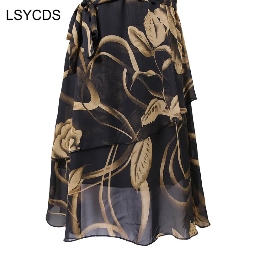 Женское шифоновое платье до колен с круглым вырезом и коротким рукавом|60s vintage