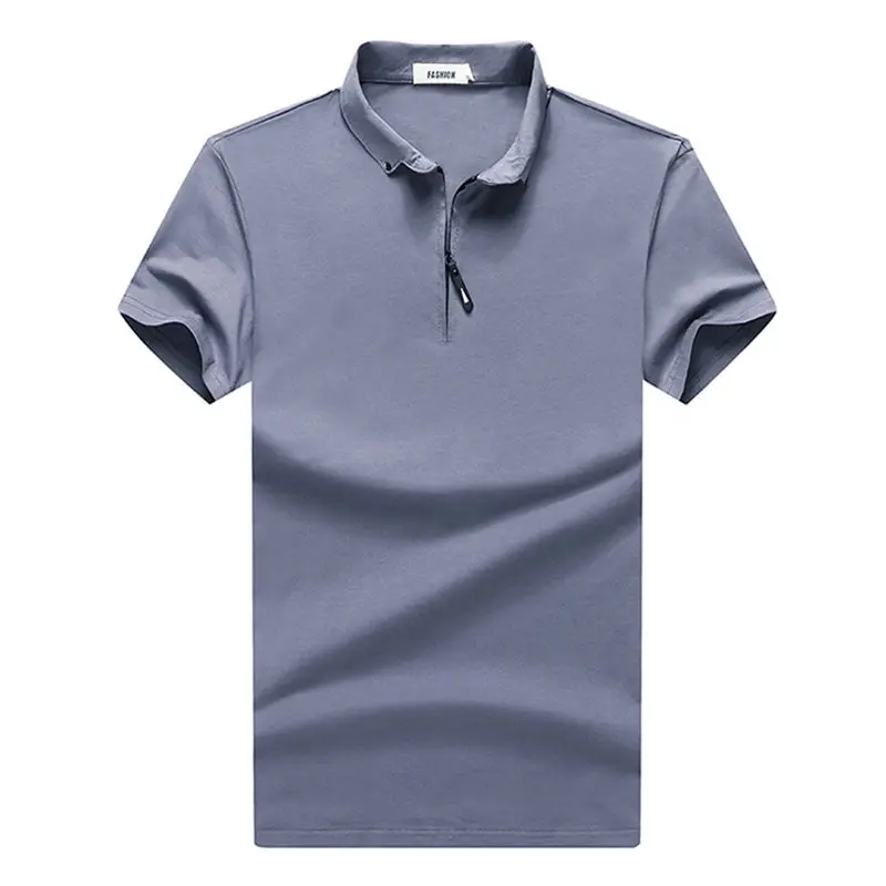 Blue Новые мужские рубашки поло, летние хлопковые, спандекс, короткий рукав, однотонные, корейский стиль, на молнии, мужские Поло, брендовые, модные, облегающие футболки, топы - Цвет: Blue