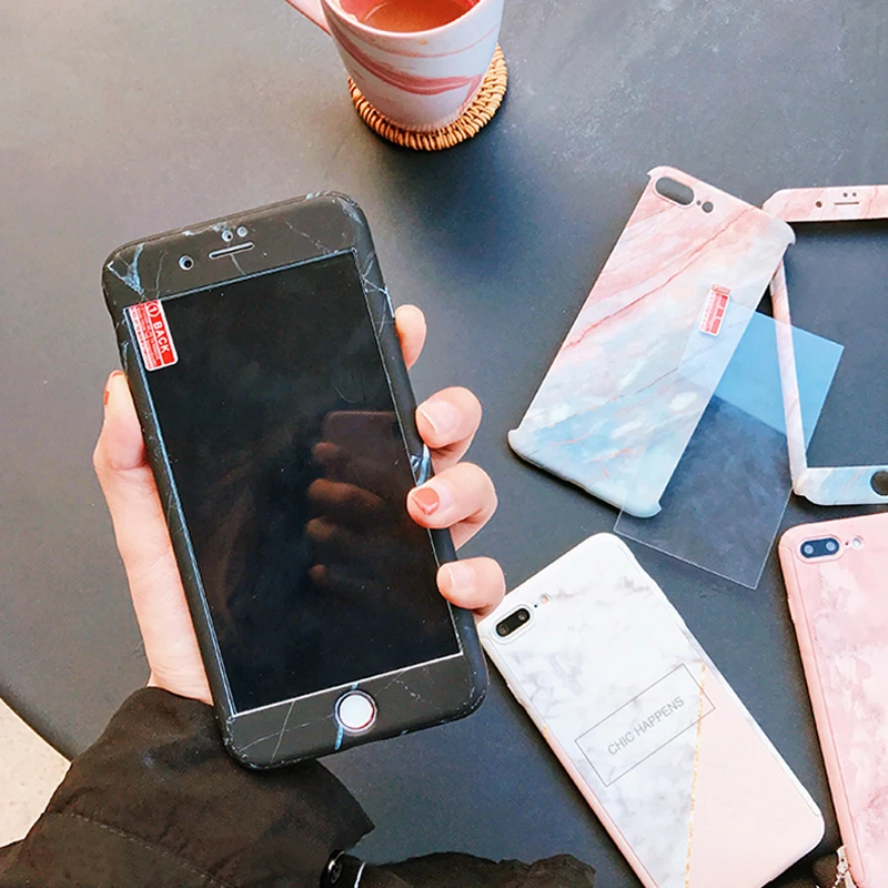 360 градусов полный корпус мраморный футляр с камнями чехол для iPhone X 10 8 7 6s Plus