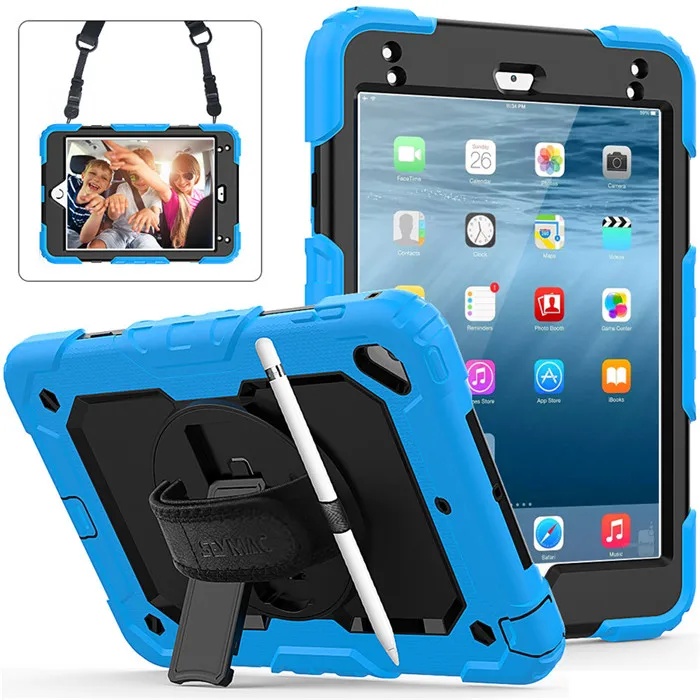 Light Blue Вращающийся чехол на 360 градусов для IPad Mini 5 Mini5 Mini4 7,9 '' чехол с ремешком на руку на плечо ударопрочный детский чехол Funda - Цвет: Light Blue