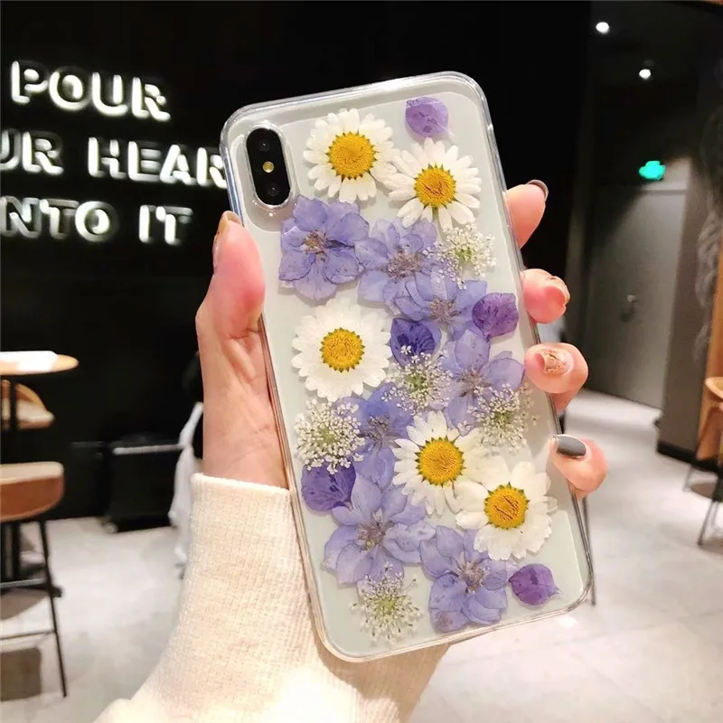 Чехлы GYKZ с сушеными настоящими цветами для iPhone 7 XS MAX X 6 6s Plus прозрачный мягкий