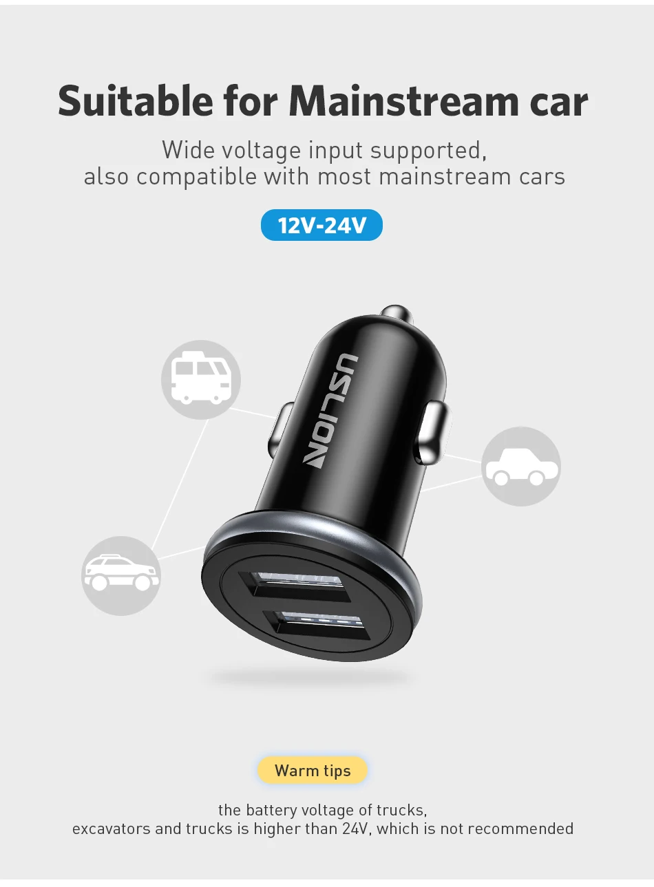 USLION Mini Dual USB Автомобильное зарядное устройство для телефона 5 в 2,1 а, зарядное устройство для мобильного телефона для iPhone, быстрое USB зарядное устройство, адаптер для автомобиля для планшетов