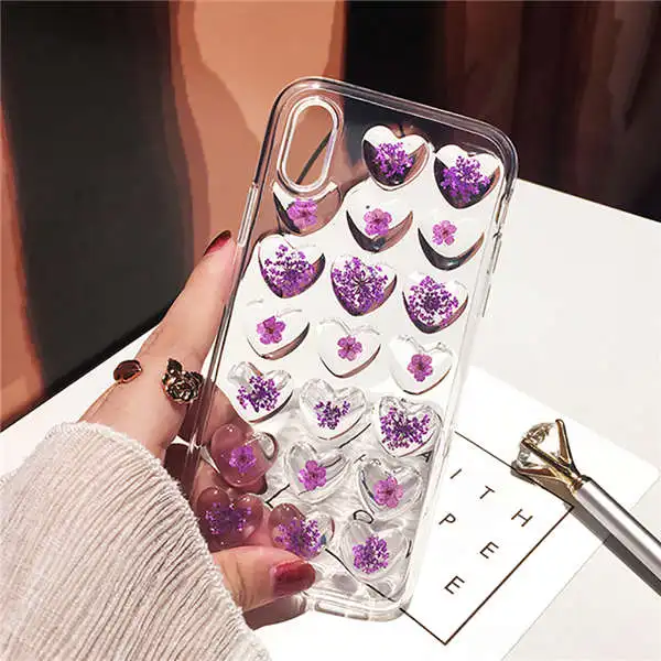 Qianliyao Винтаж 3D сердце настоящие Цветы Чехол для телефона для iphone X XS Max XR Мягкий ТПУ чехол для iphone 6 6s 7 8 Plus capa - Цвет: 3