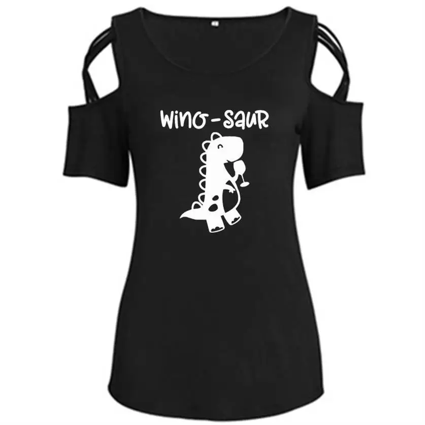 Женская футболка с принтом динозавра Winosaur открытыми плечами в виде букв топы Tumblr