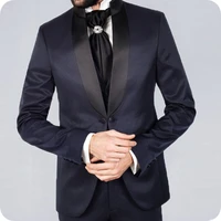 navy blue mens wedding suits black shawl lapel slim fit wedding tuxedos groom wear ternos two pieces jacket pants costume homme