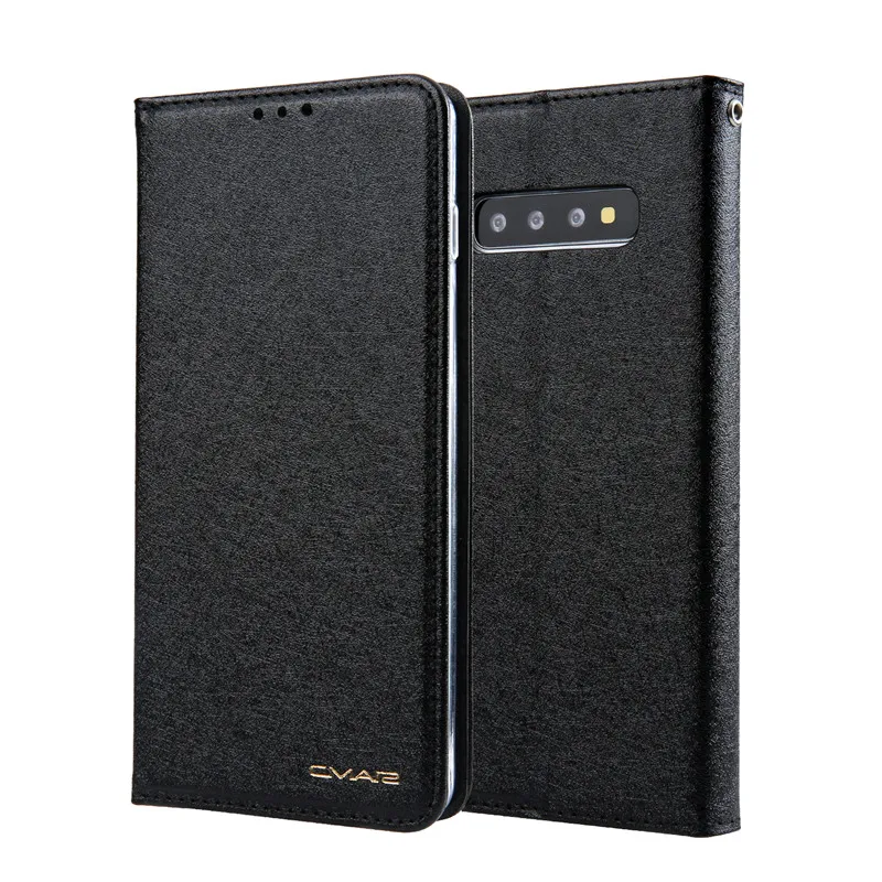 Черный Модный чехол-книжка с бумажником для samsung Galaxy S10 S10Plus, чехол для телефона s, для Galaxy S10E Lite, шелковая кожа, с магнитом, чехол для карт - Цвет: Черный