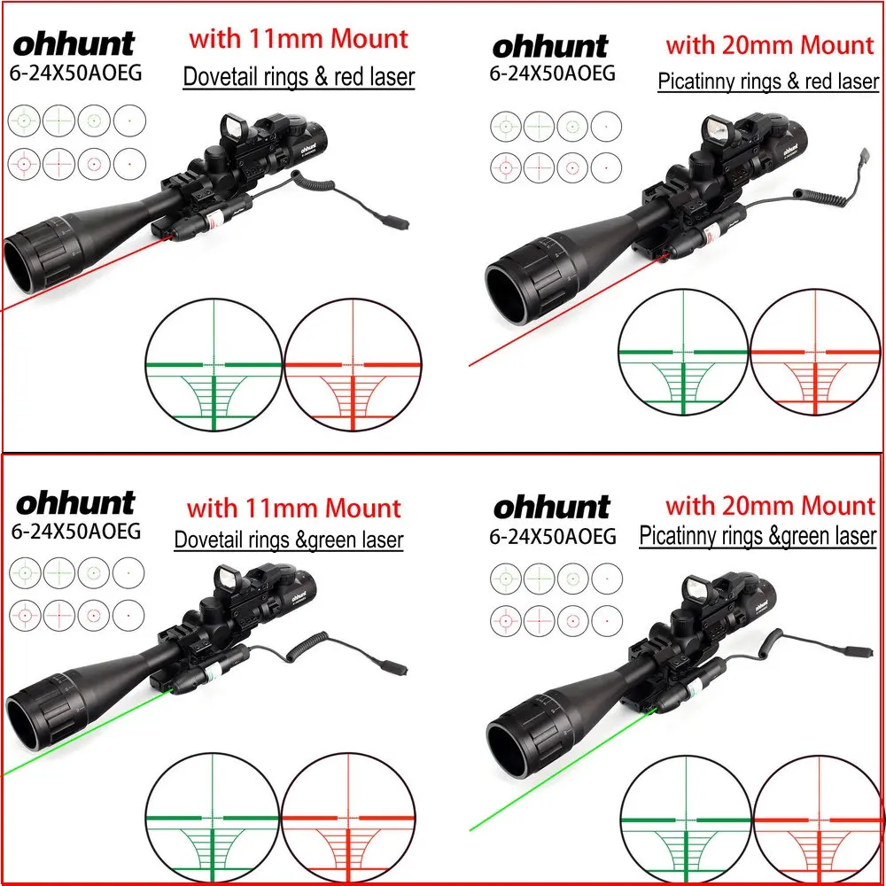 Ohhunt 6-24x50 AOEG охотничий дальномер Сетка винтовка прицел с голографической 4 Сетка прицел Красный Зеленый Лазерный комбинированный прицел