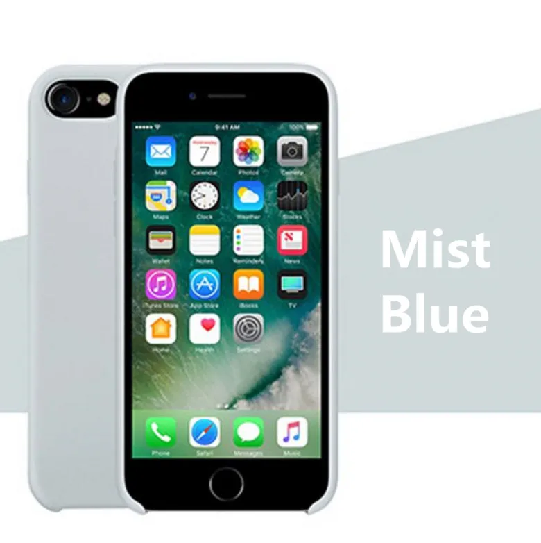 Mist Blue AAAA+ качество с офоническим логотипом Жидкая силиконовая мягкая подушка из микрофибры чехол для телефона для Apple iPhone 7 plus 8 plus с розничной коробкой - Цвет: Mist Blue
