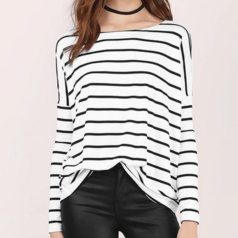 Блузка в полоску Осенний пуловер Женский Повседневный Топ для дам Женская