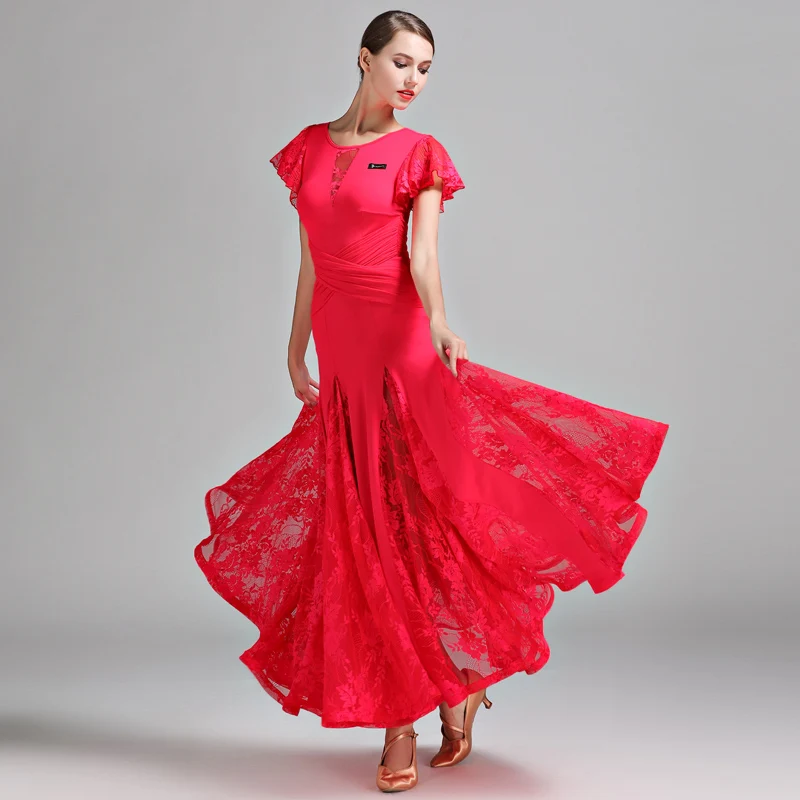 YILINFEIER modern dance skirt dress S7012 national standard lace ballroom long | Тематическая одежда и униформа