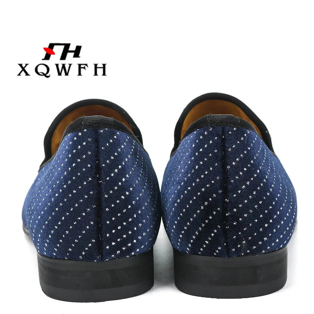 XQWFH New Style Men Blue Velvet Shoes Fashion Party and Wedding Male Dress Plus Size Men's Loafers | Обувь