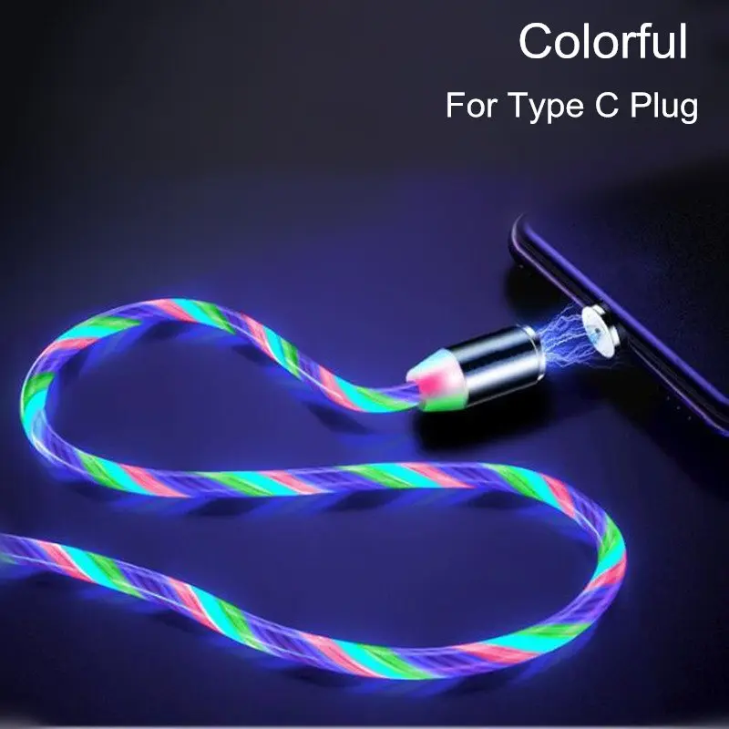 Color For Type C Цветной светодиодный магнитный кабель для телефона, быстрая зарядка, кабель Micro USB Type C, зарядное устройство для iPhone XS 8, Xiaomi, Samsung, кабель USB C - Цвет: Color For Type C
