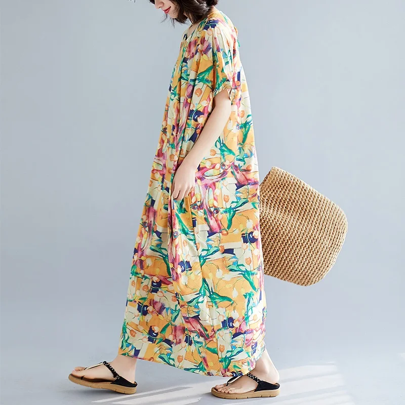 Женское винтажное платье из хлопка и льна длинное пляжное большого размера с