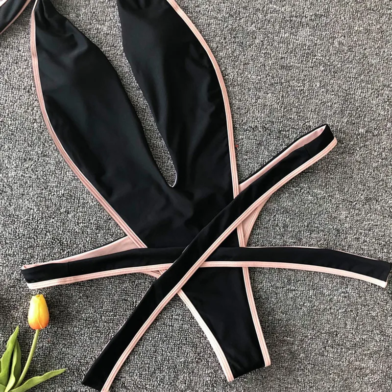 Сексуальные купальные костюмы V-Neck бандажные женские стринги бикини Для женщин бикини неоновой высокое Монокини Пляжная одежда Одна деталь купальника