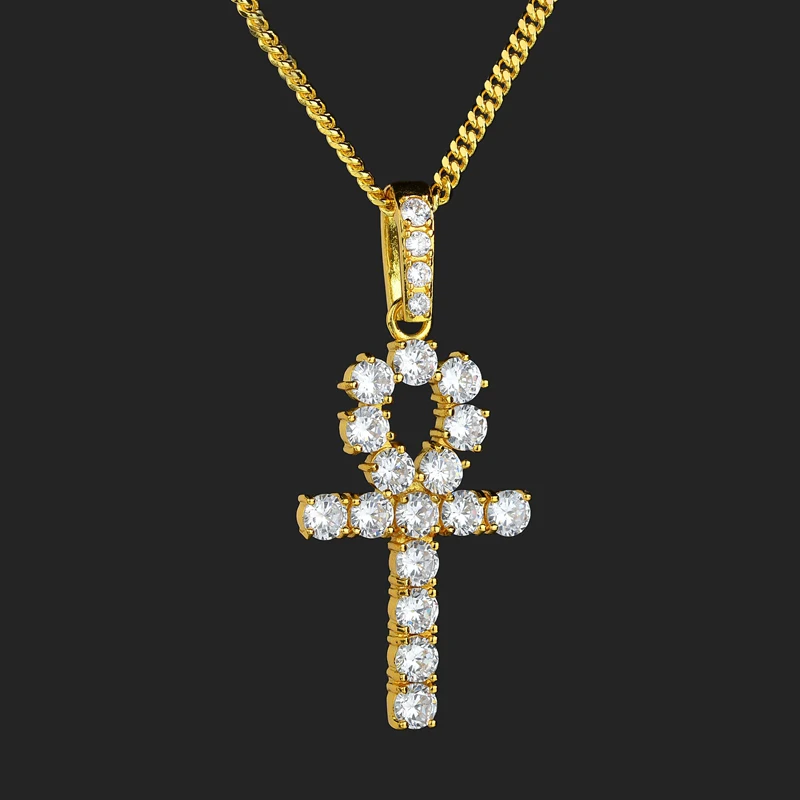 

Karopel Iced Out Bling Ankh Necklace Stainless Steel Men Women Egypt Cross Pendant Necklace Key To Life Egyptian Jewelry