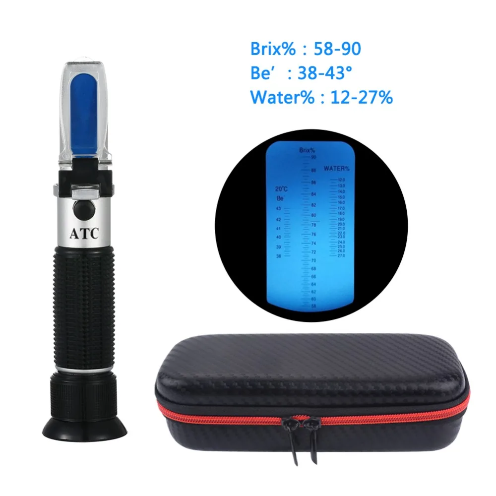 Yieryi Ручной рефрактометр 58~ 90% БРИКС 38~ 43 Be Baume мед вино содержание воды(12-27%) рефрактометр с черной сумкой