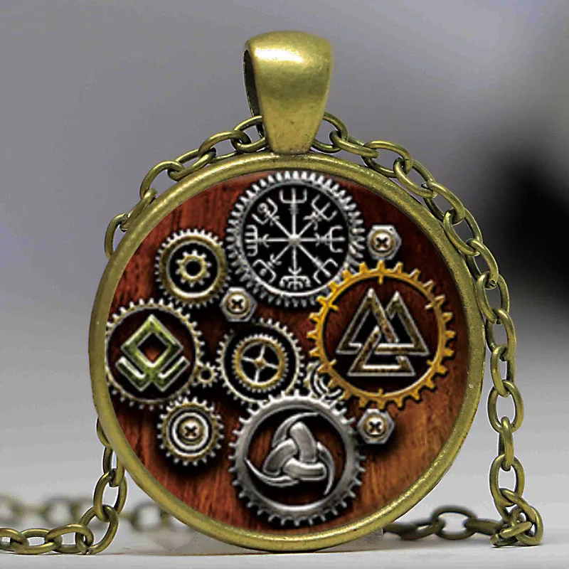 Viking символы вегвизир ожерелье в стиле стимпанк Стекло кабошон с фото | Украшения