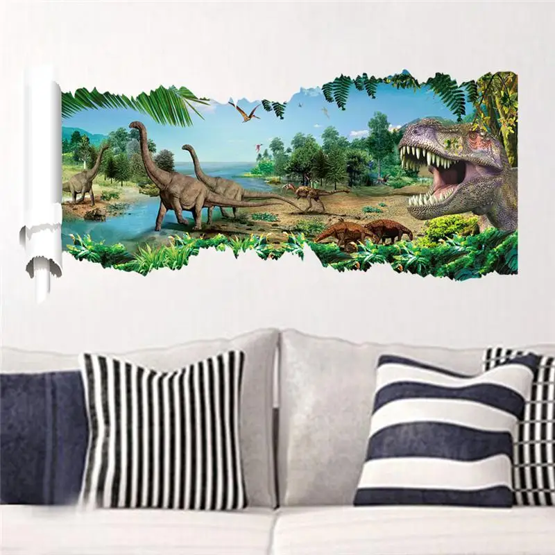 

Vivid 3d Dinosaurs Wall Sticker For Living Room Bedroom Home Decoration Diy Jurassic Safari Scroll Mural Art Kids Wall Decals