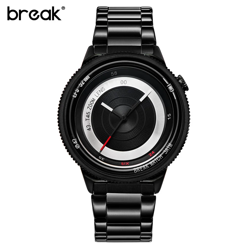 steel black Break фотографа креативные уникальные наручные часы Мужские Топ люксовый бренд Модные Повседневные Спортивные кварцевые часы Relogio Masculino - Цвет: steel black