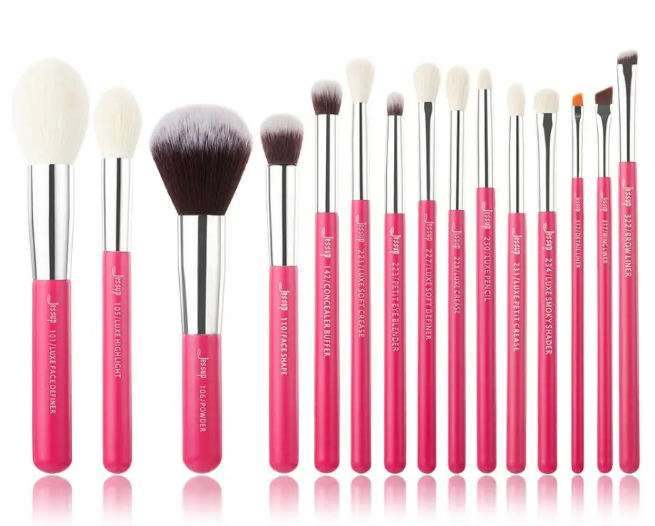 T202(15PCS) Jessup Rose-carmin/Silver набор кистей для макияжа, косметическая основа, пудра, тени для век, Кисть для макияжа, 6 шт.-25 шт., натуральные синтетические волосы - Handle Color: T202(15PCS)