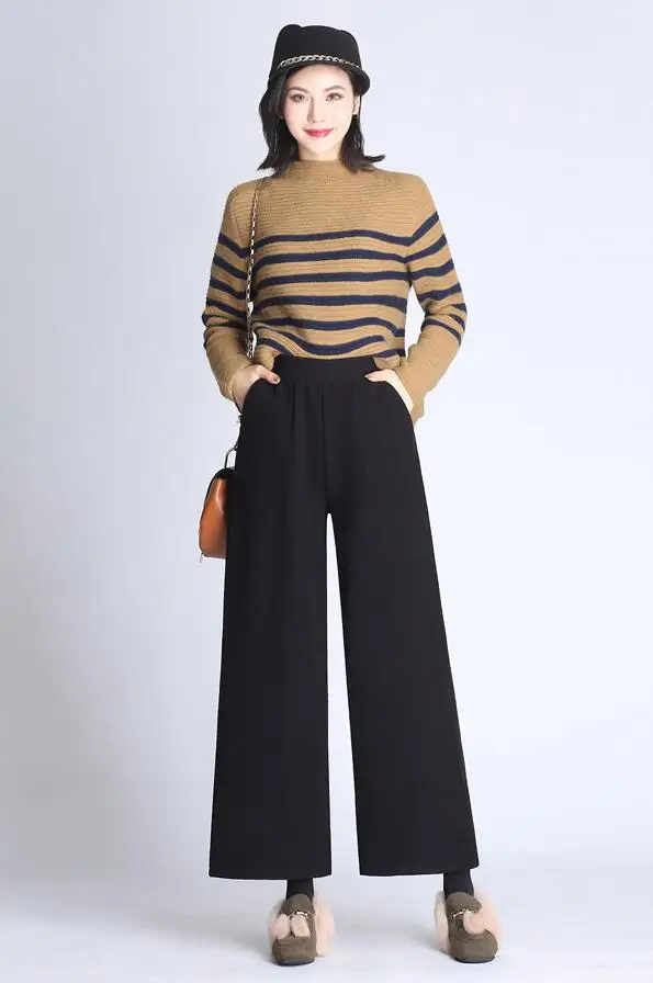 Большой размер шерстяные широкие брюки для женщин зима 2018 новая Корейская версия