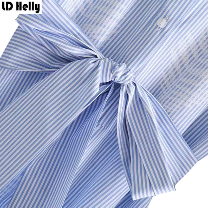Женское платье в полоску LD Helly винтажное плиссированное до середины икры с поясом