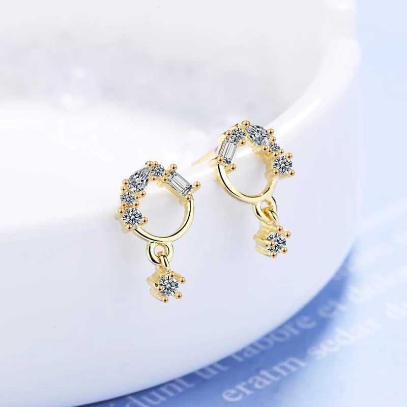 KOFSAC New 925 Sterling Silver Stud Earrings Lady Popular Zircon Circle Tassel Small Earring For Women Jewelry Party Accessories | Украшения