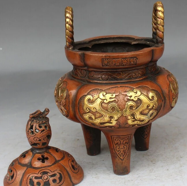 9 &quotДинастия Китайский дворец Бронзовый Свинка Зодиак Год Дракона курильница