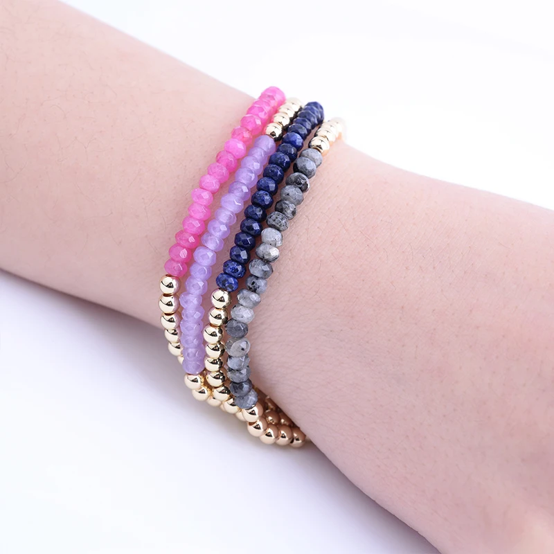 Элегантный браслет BOJIU из разноцветных натуральных камней эластичный маленький