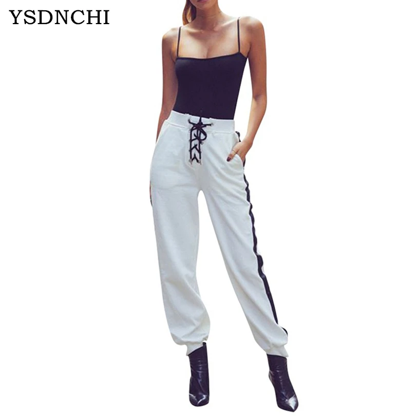 

Женские брюки-шаровары YSDNCHI, с высокой талией, на шнуровке, длиной до щиколотки, повседневные, весенне-осенние, длинные, белые