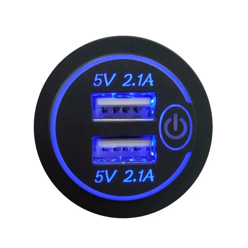 Blue 12 В 24 в двойной USB 2.1A светодиодный адаптер для автомобильного зарядного устройства с сенсорным выключателем, кабель питания для автомобиля, лодки, морского грузовика, мотоцикла, кемпера V - Тип штекера: Blue