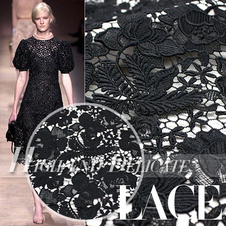 

Q13 high-grade fine black silk milk water soluble lace cloth embroidered peony hollow three-dimensional fabric