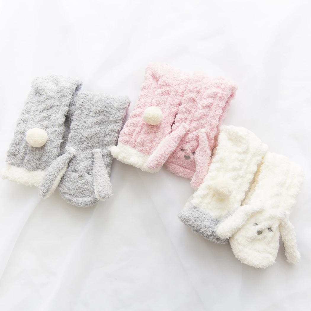 Harajuku/милые носки с животными женские зимние Бархатные Теплые мягкие домашние носки-тапочки Kawaii/пушистые носки для девочек с кроликом и совой