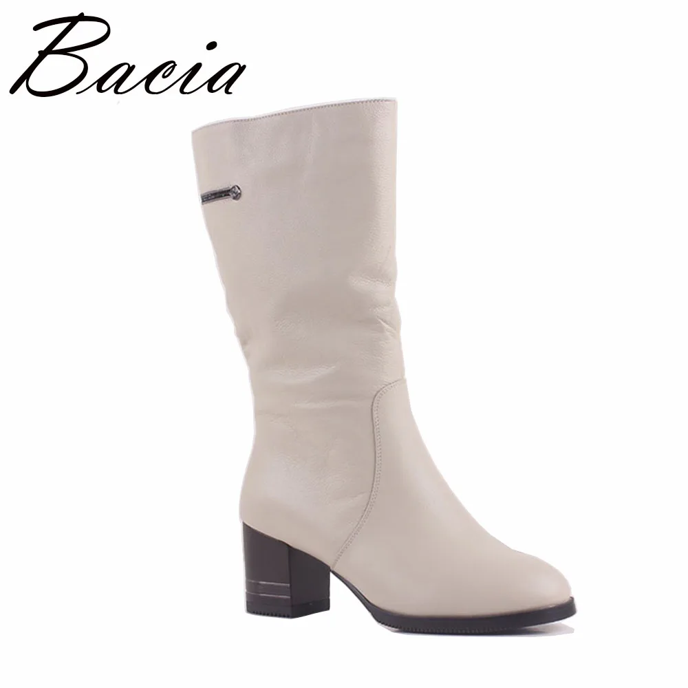 Bacia/зимние высокие каблуки клинья Для женщин Мода Gnuine кожаные сапоги теплая