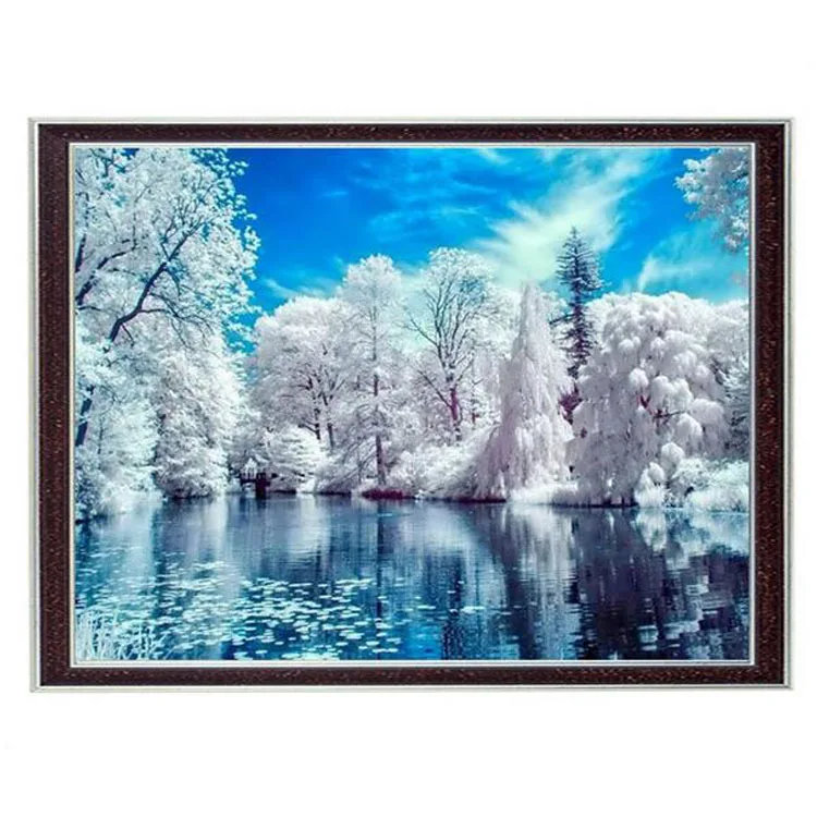 

Needlework Crafts 16ct 14CT Canvas Full Embroidery DIY French Quality Counted Cross Stitch Kits DIY Oil painting Winter Lake art