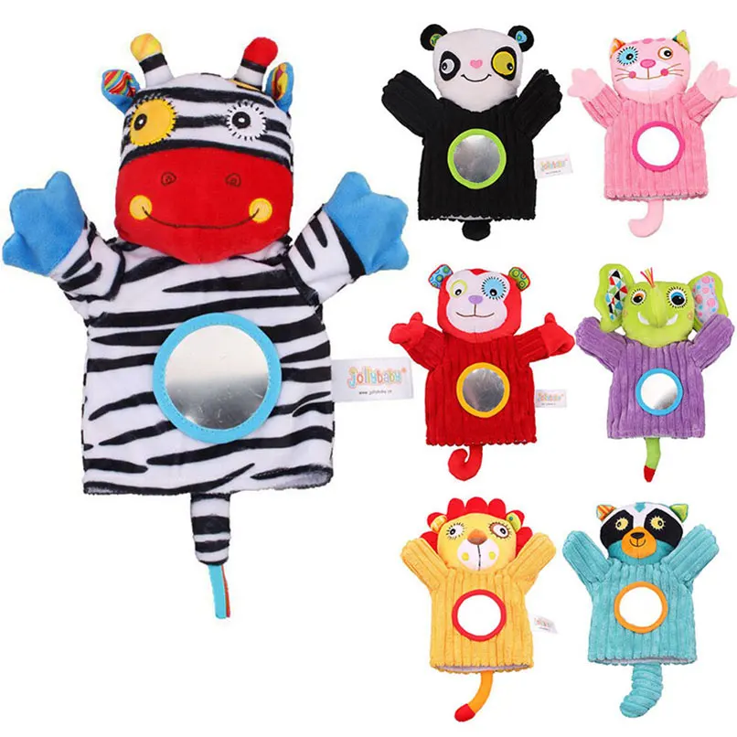 

Soft Baby Infant Plush Lovely Animal Hand Puppet Toy Rattle Bell Funny Mirror Appeasing Friends Parent Interactive Game Toy