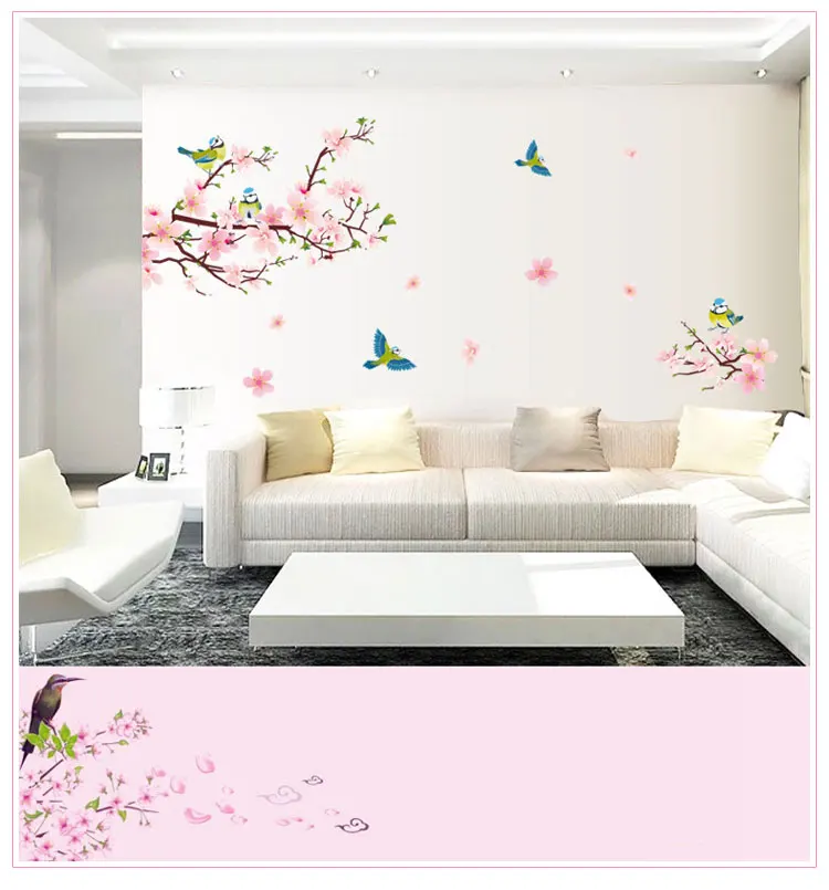 Романтический Peach Blossom и Ласточка ПВХ Съемный номер этикета Книги по искусству DIY настенные Стикеры Домашний Декор Лидер продаж Популярные наклейки